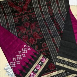 Samblpuri pasa pali pata &Elegant Sambalpuri Silk Saree in Magenta and Black with Traditional Ikat Weaving